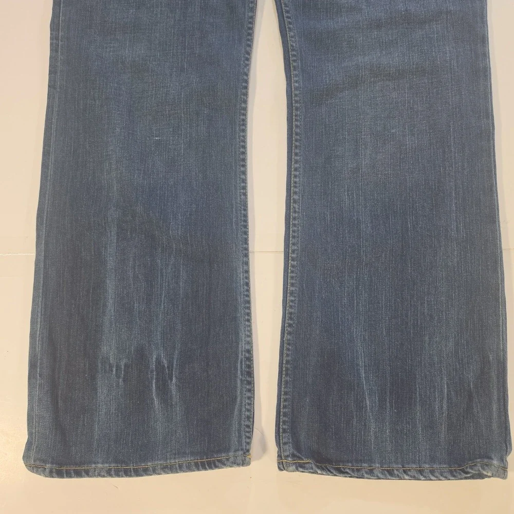 575 Denim Mens Straight Leg Buttin Fly Distressed Whiskered Blue Jeans LA Sz 38